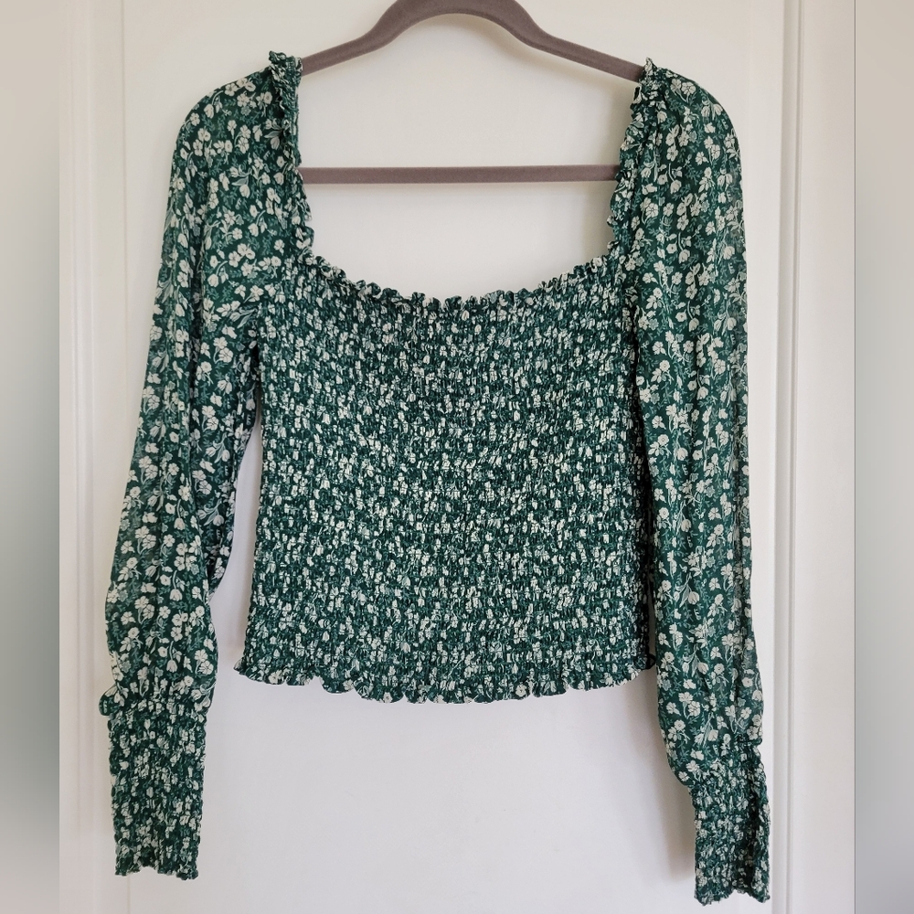 Reformation Green Floral Blouse